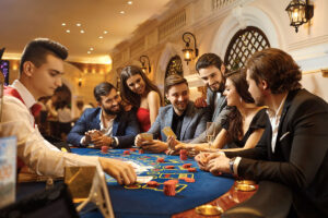 group of people playing in a casino